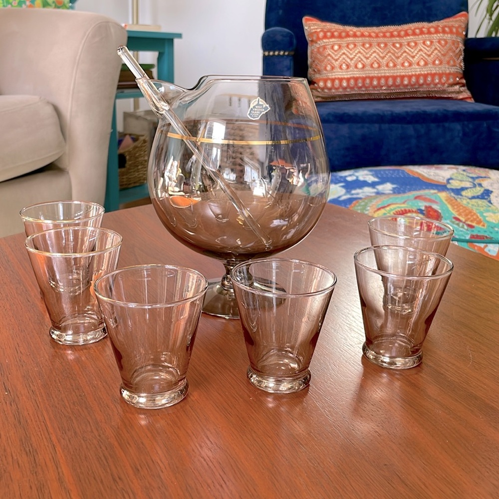 Handmade Glass Pitcher and Glasses